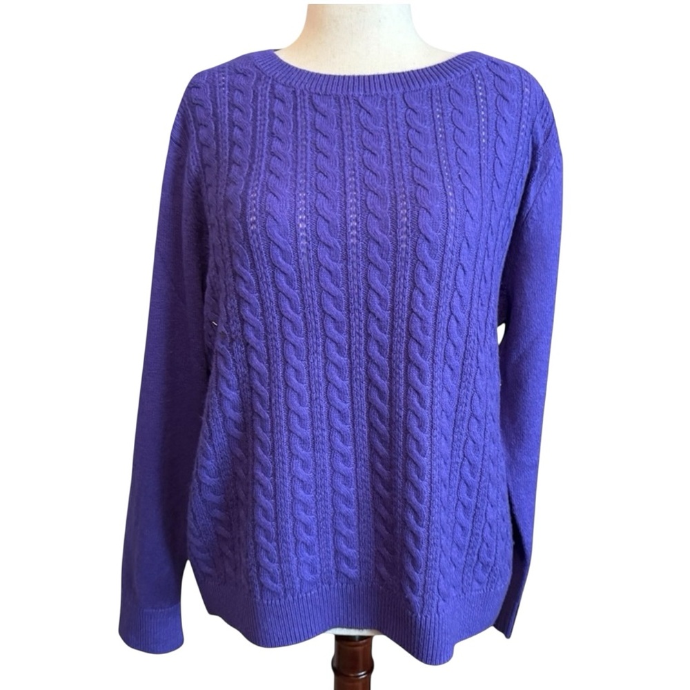 Talbots Purple Cable-Knit Crewneck Sweater, Sz PXL, NWT